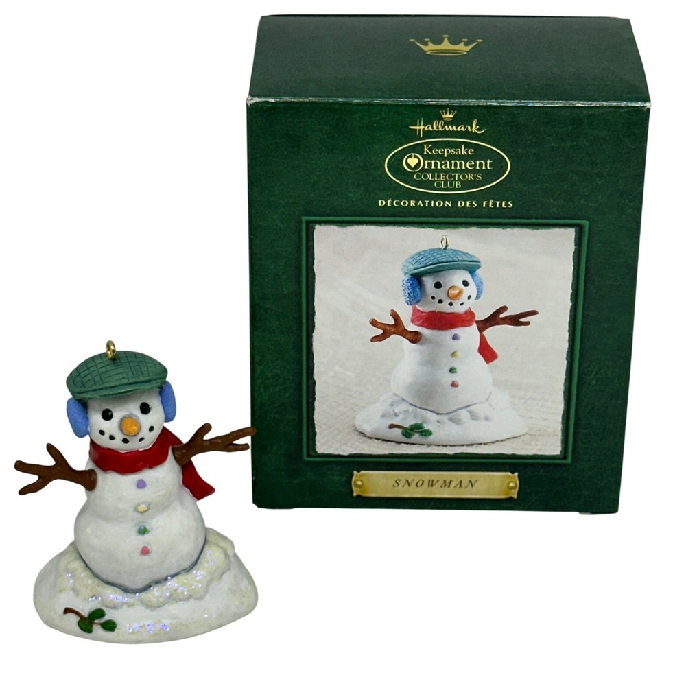 Hallmark Keepsake Ornament Collector's Club Snowman White Red Green Scarf 2002